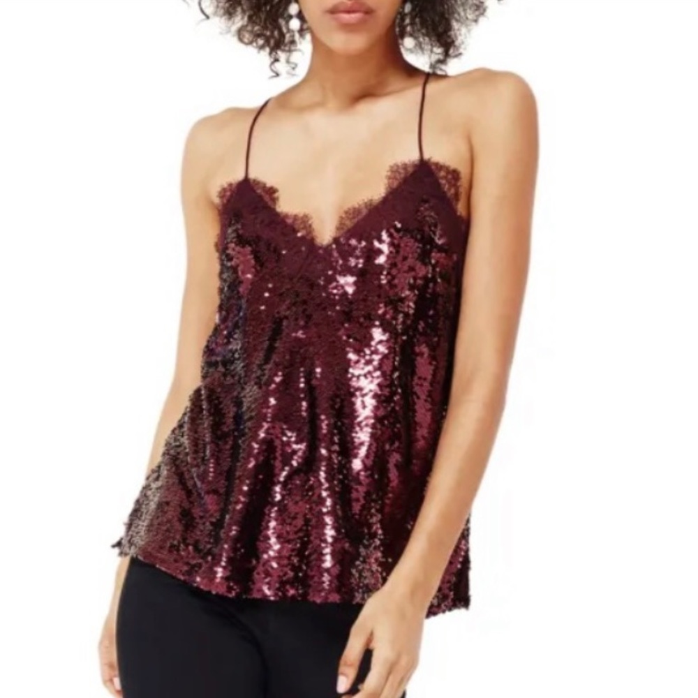 CAMI NYC The Racer Sequin Camisole Oxblood Size Large